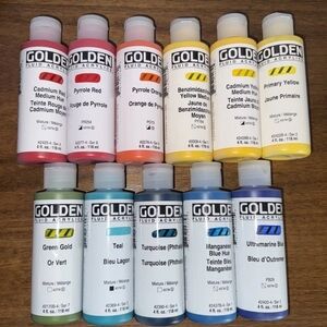GOLDEN FLUID ACRYLICS Lot of 11-  4 oz. High Series Paints- All New